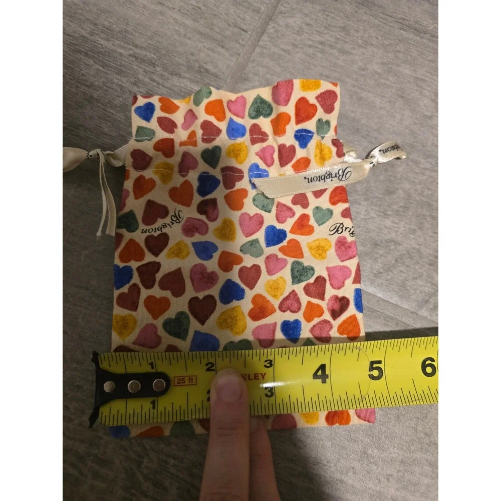Brighton Jewelry Pouch Drawstring Bag Hearts Print Beige Cream Gift‎